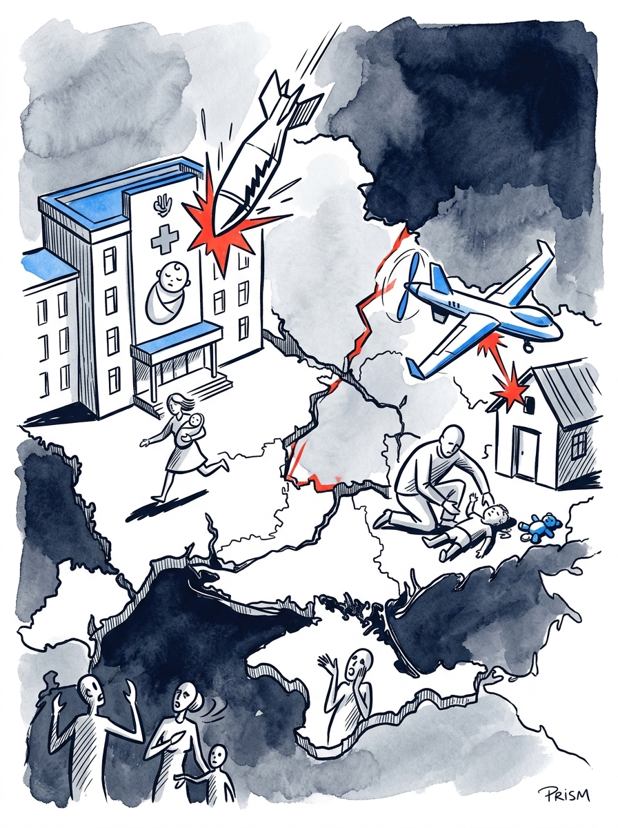 Frappes russes et ukrainiennes tuent quatre civils dont un enfant, ciblant maternités et zones résidentielles frontalières.