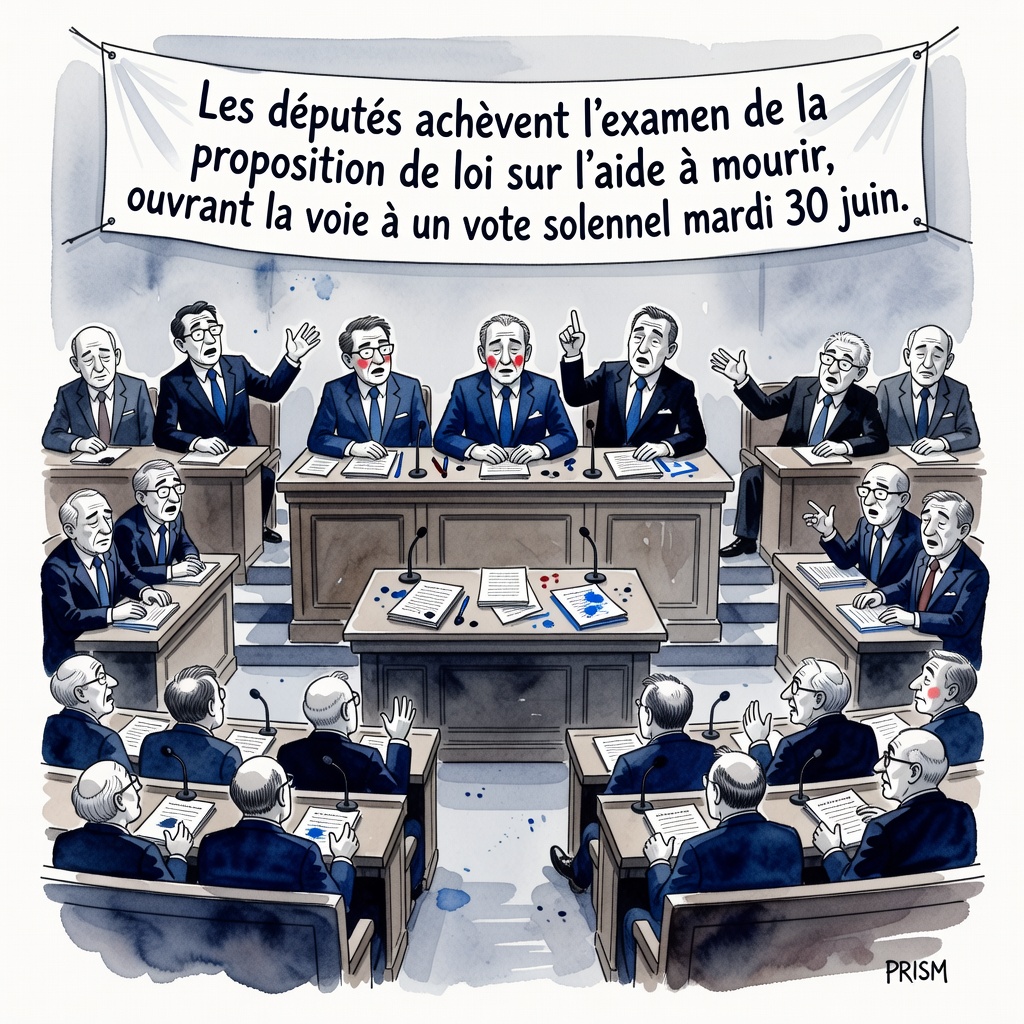 Les députés achèvent l'examen de la proposition de loi sur l'aide à mourir, ouvrant la voie à un vote solennel mardi 30 juin.