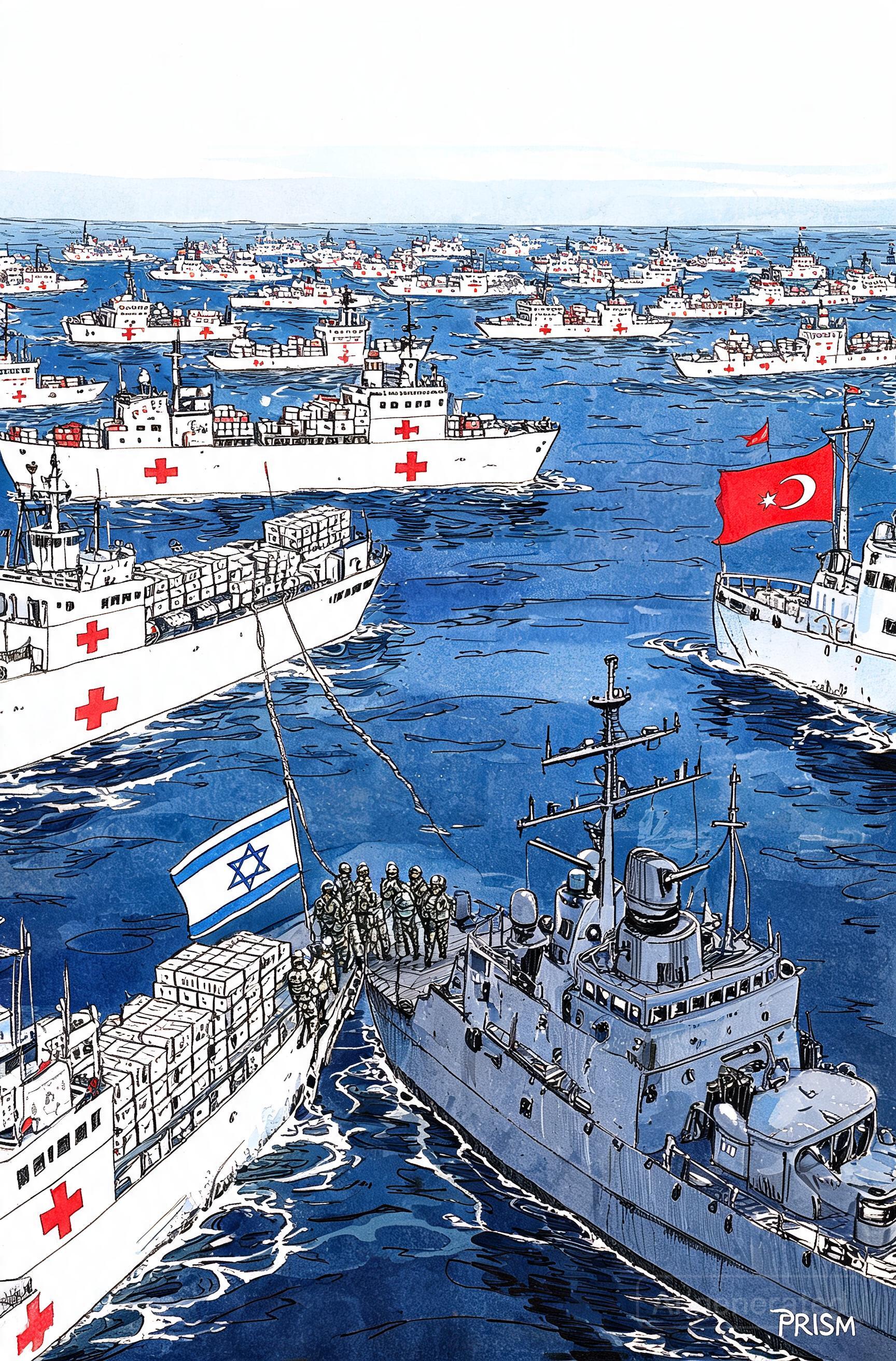 Israël arraisonne 50 navires humanitaires pour Gaza, Ankara dénonce une piraterie, troisième violation du blocus.