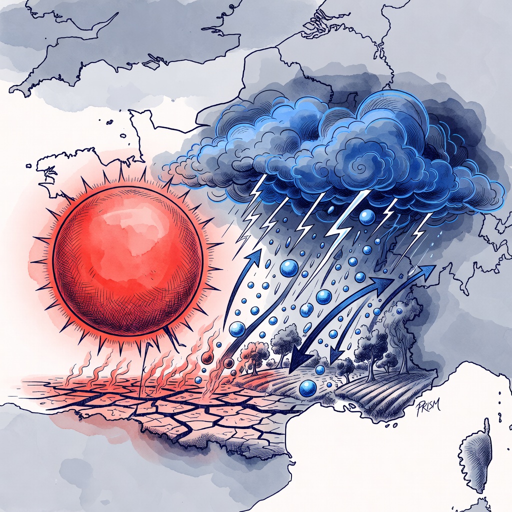 Météo-France alerte sur une canicule au Sud-Est et des orages violents menaçant le Centre et l'Est.