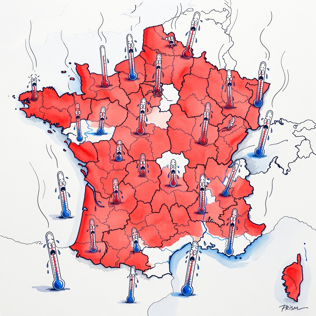 La France place 35 départements en vigilance rouge canicule, exposant 26 millions de personnes à 41°C.