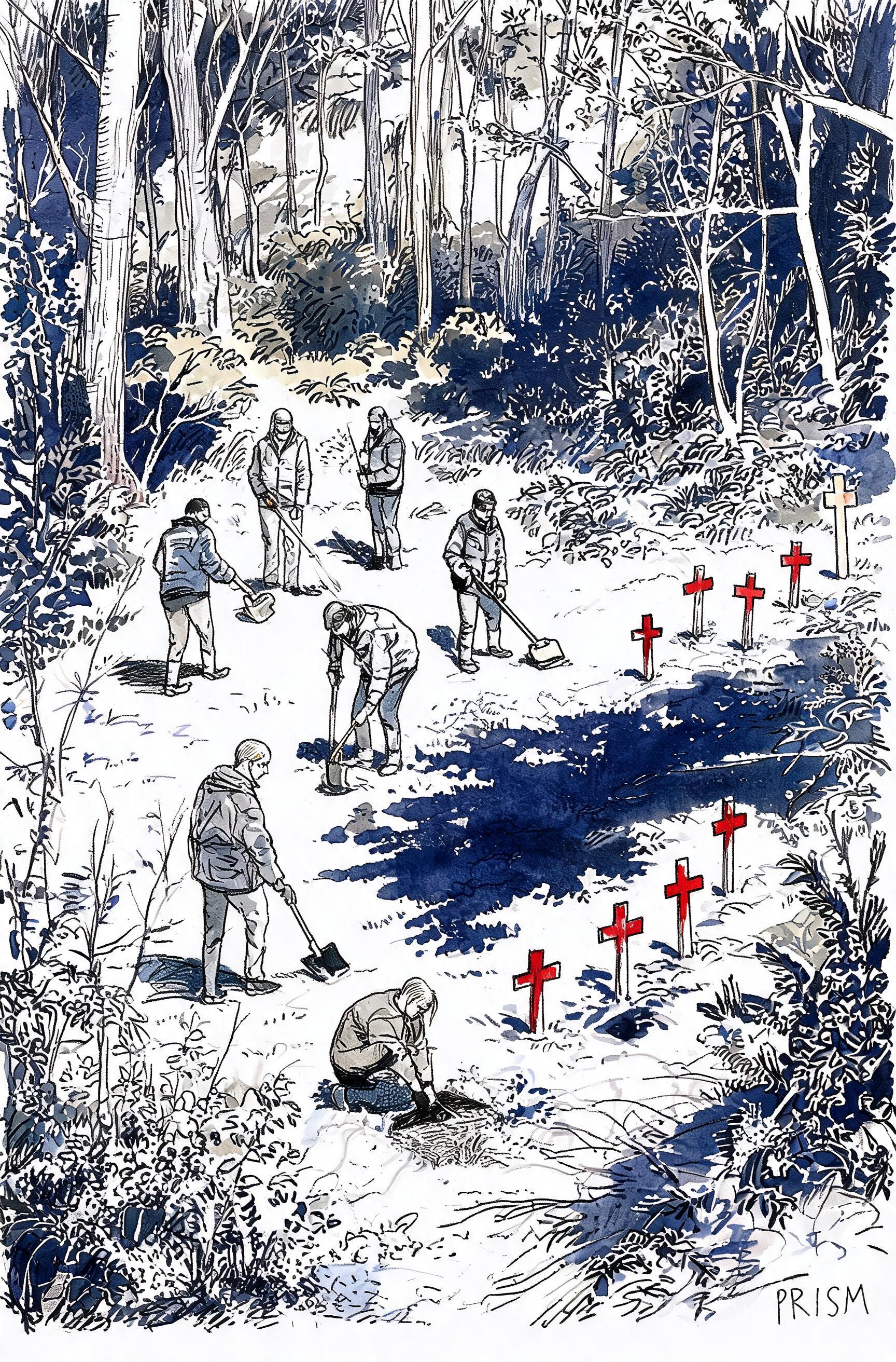 Les enquêteurs fouillent le bois de Rouvray pour retrouver cinq handicapées tuées par Émile Louis.