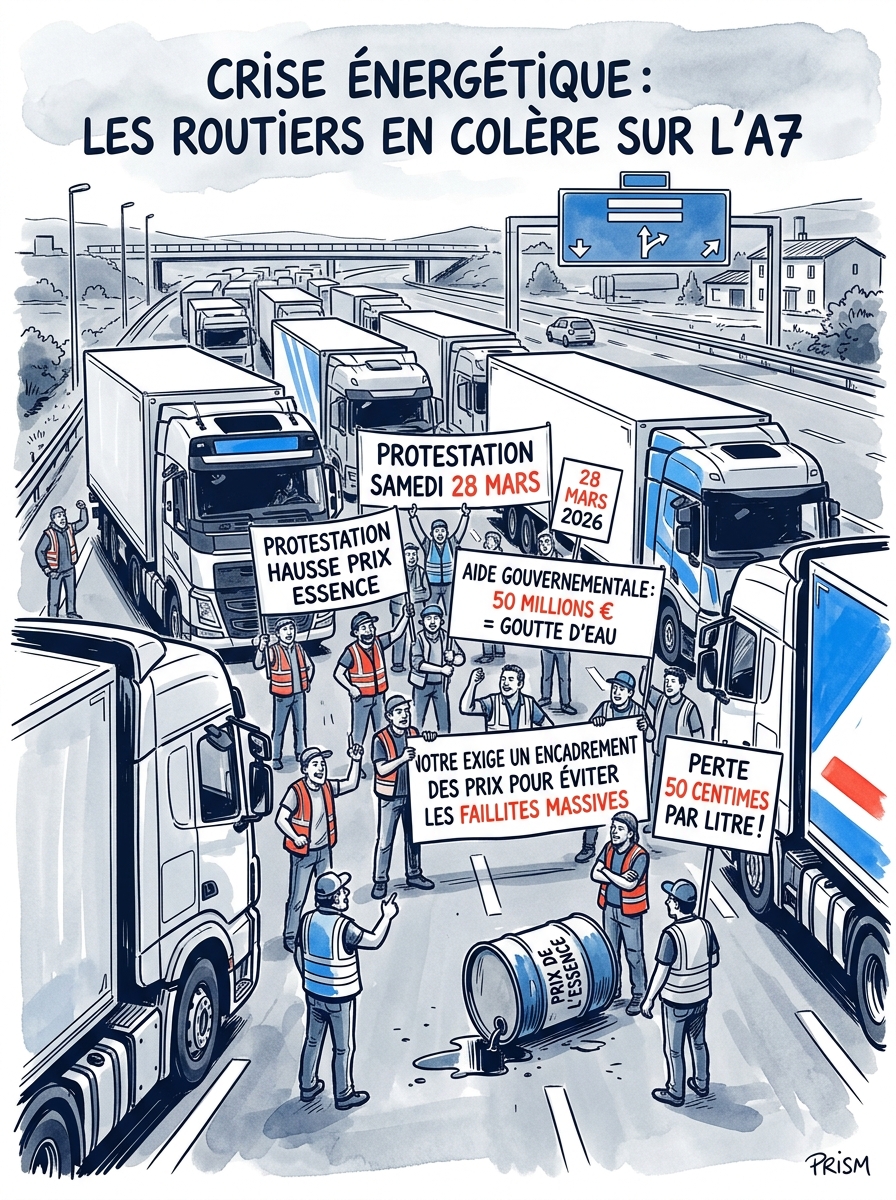 Crise énergétique: manifestation de routiers sur l'A7 pour protester contre la hausse du prix de l’essence