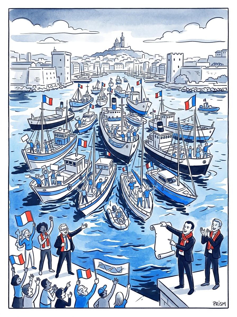 Vingt navires français quittent Marseille pour briser le blocus de Gaza, provoquant une crise diplomatique majeure.