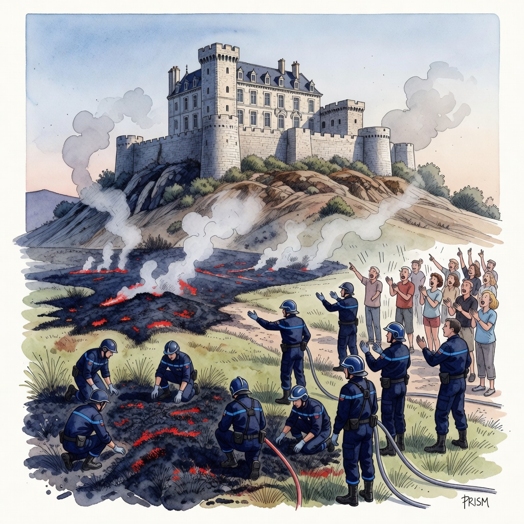 Un incendie embrase les contreforts du château de Lourdes après le feu d'artifice du 14-Juillet.