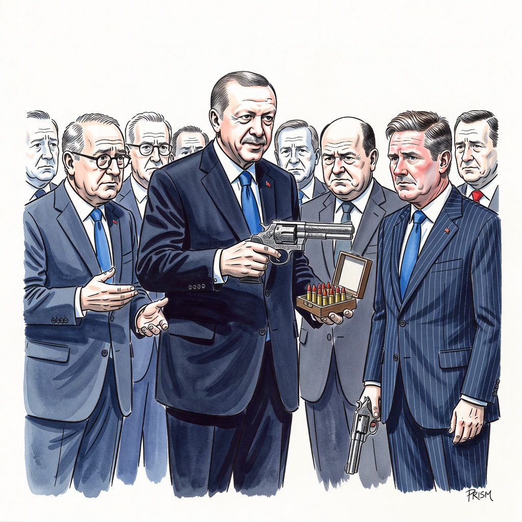 Erdogan offre un revolver gravé aux dirigeants de l'Otan, qui doivent le confier à la police.