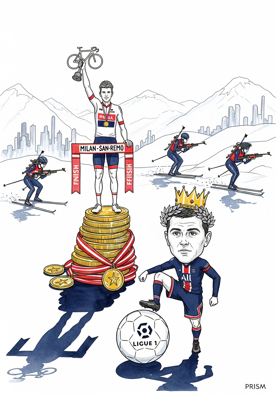Tadej Pogacar s'impose à Milan-San Remo et le PSG reprend la tête de la Ligue 1 lors d'un week-end historique.