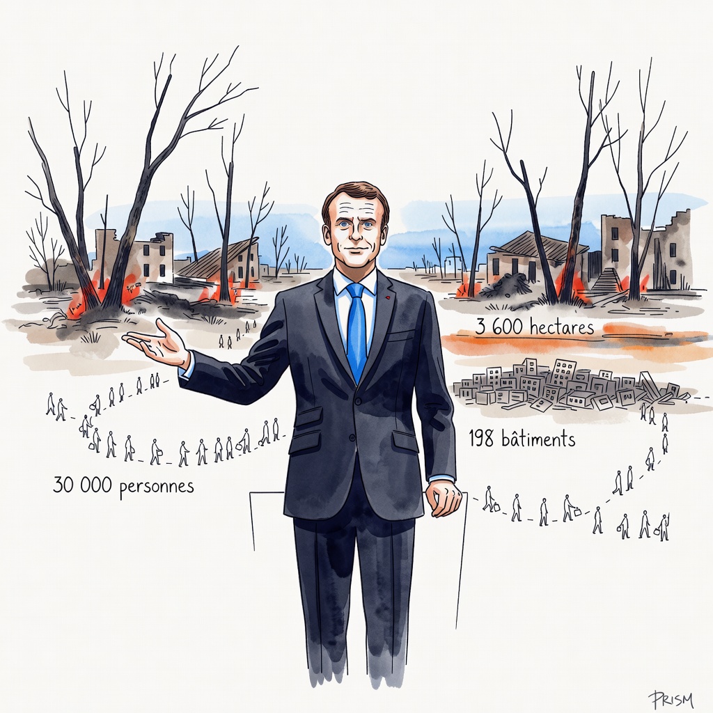Emmanuel Macron annonce que l'incendie dans les Landes est fixé après avoir brûlé 3 600 hectares et détruit 198 bâtiments.