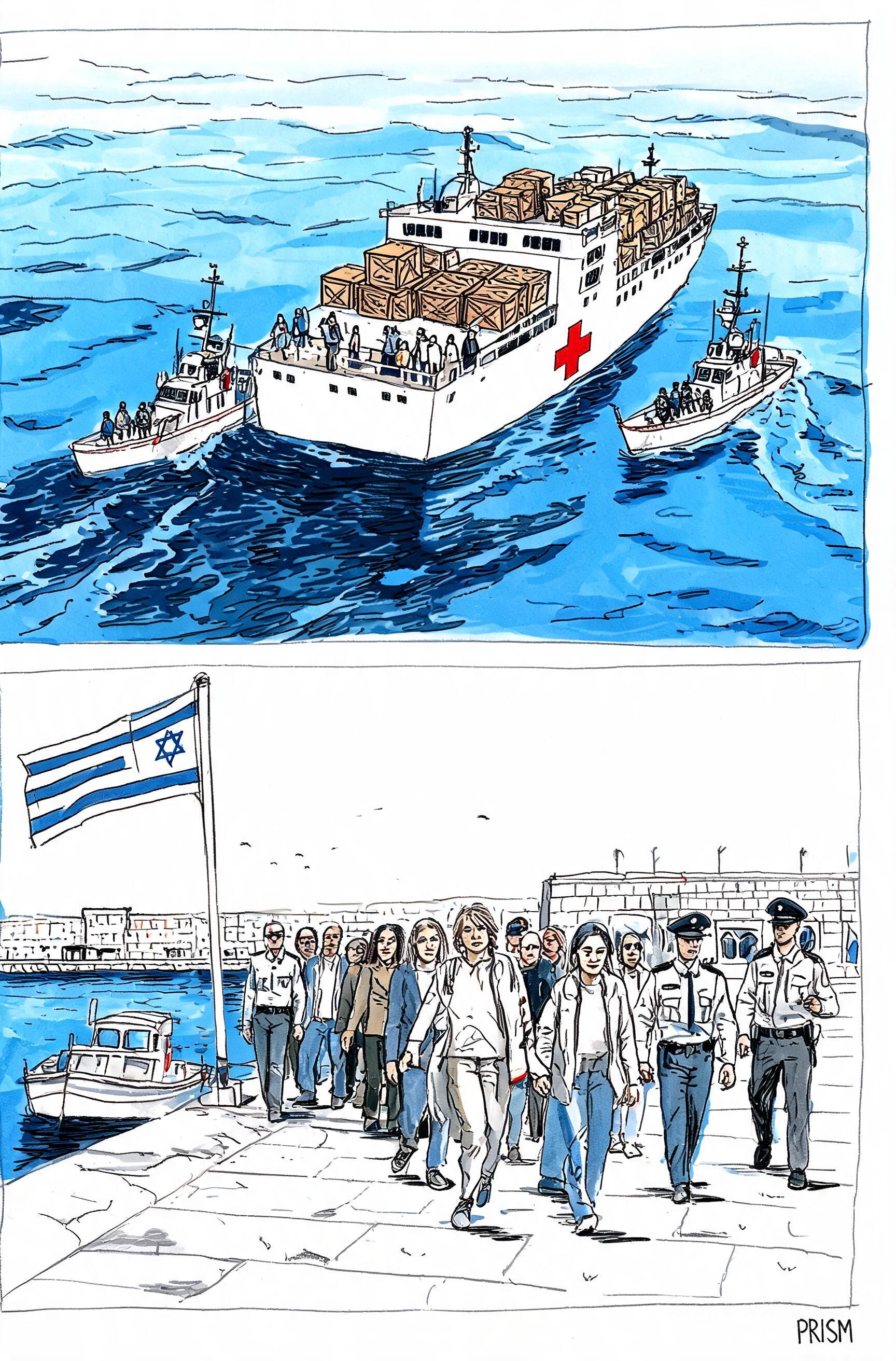 Flottille humanitaire Global Sumud interceptée par Israël : 15 militants français débarqués en Grèce après interpellation
