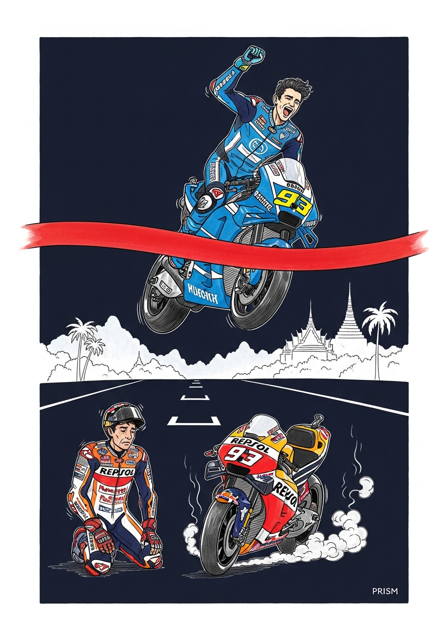 Marco Bezzecchi s'impose en Thaïlande devant Pedro Acosta alors que Marc Marquez abandonne la course inaugurale.